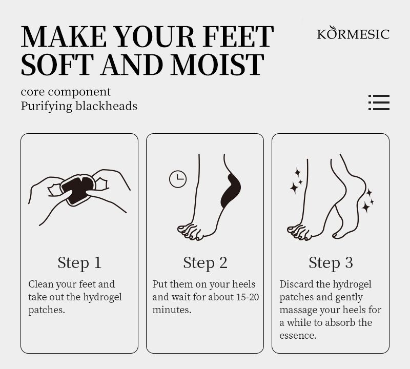 KORMESIC Hydrogel Heel Patches 1 Pc 7g/pair Hydrating Moisturizing Foot Mask_voghion.com
