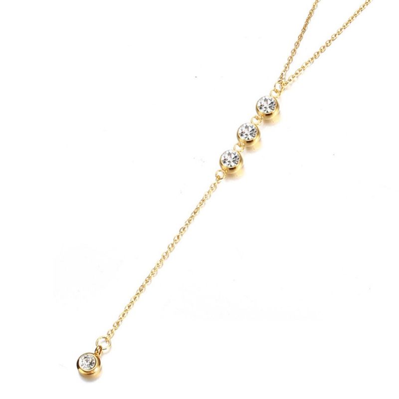 Collana con ciondolo in cristallo a catena sottile in acciaio inossidabile per donna, collane girocollo con strass a forma di Y, gioielli da sposa_voghion.com