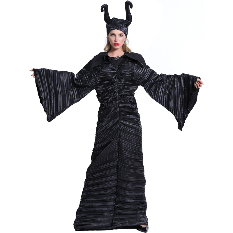 M-3XL Große Größe Halloween Kostüm Maleficent Dark Witch Kostüm Horn Hexe Kostüm Uniform_voghion.com