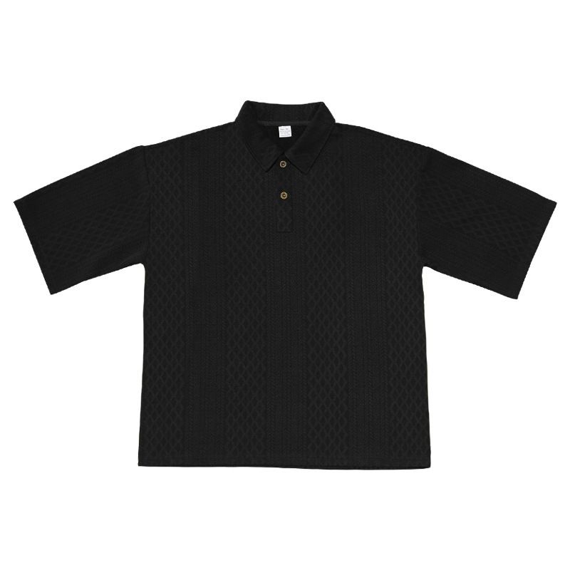 American Oversize Jacquard Strick-T-Shirt mit Umlegekragen für Herren, Sommer, lockere Passform, vielseitiges Oberteil_voghion.com