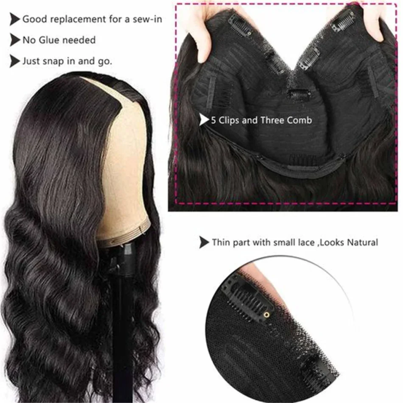 V Part Full Machine Body Wave Human Hair Wigs Remy Hair Brazilian Natural Color Upgrade Wigs 180% Density_voghion.com