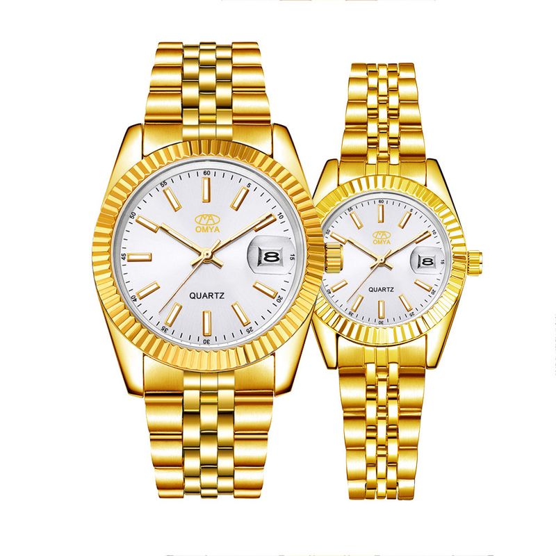 Unisex vandtætte parure Kalender Display Quartz Movement Rustfrit Stål Sports Ur Sæt_voghion.com