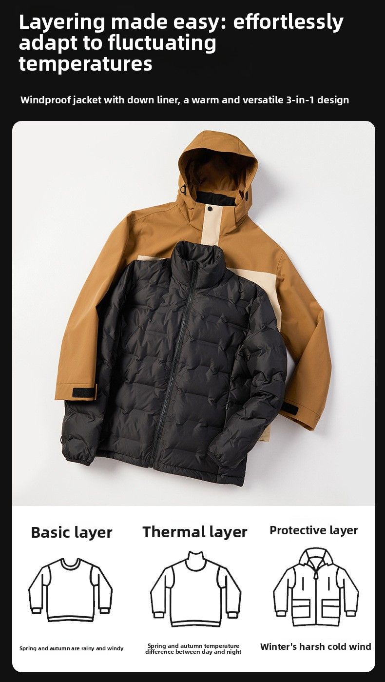 Ensemble deux pièces d'extérieur conforme aux nouvelles normes nationales, thermoscellé, veste à capuche en graphène, coupe-vent et imperméable, garnie de duvet de canard 90 g et collée._voghion.com