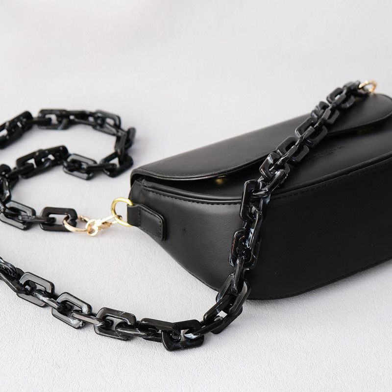Bolso bandolera grueso de moda para mujer, accesorio con cadena para teléfono de resina acrílica y oro mixto negro._voghion.com