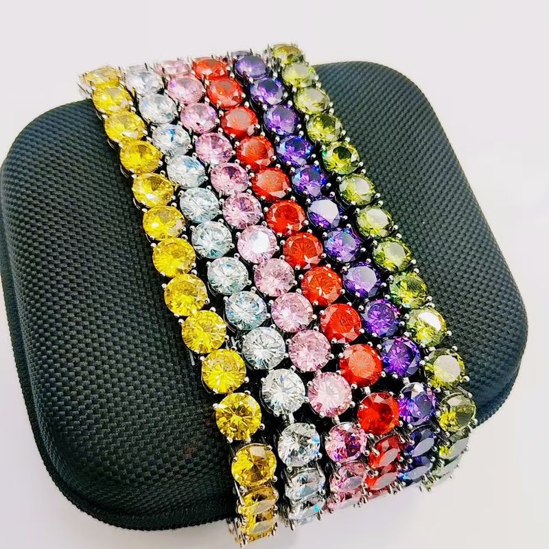 Bracciale Hip Hop con diamanti ad alto tenore di carbonio, rotondo da 8 mm, multicolore, in zircone, per donna_voghion.com