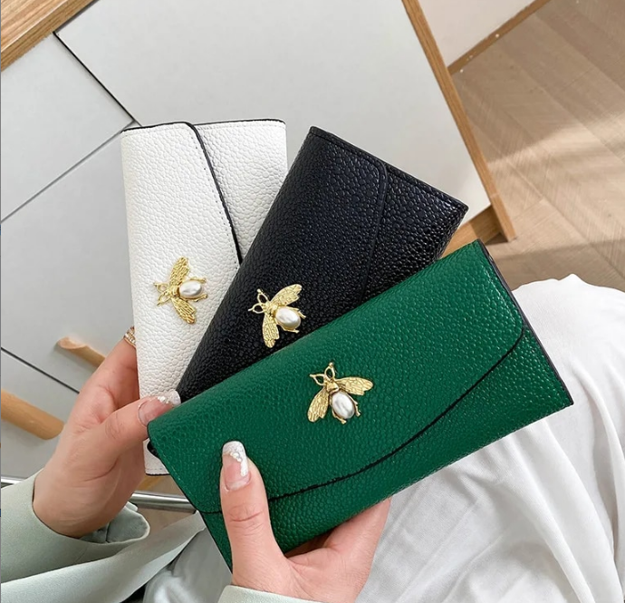 Women's Wallet Designer 2023 New Little Bee Tri-Fold Coin Purse And Card Holder Ladies High Quality Long Purses_voghion.com