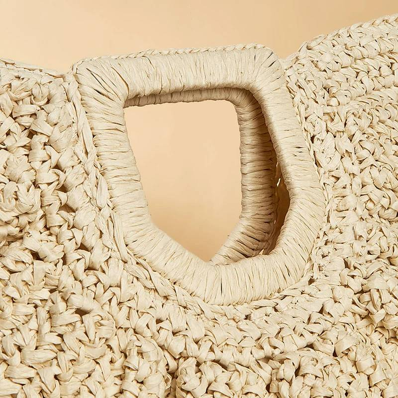 Borsa tote shopper di grande capacità in rattan della Boemia Borsa da donna in vimini intrecciata firmata Moon Borsa a tracolla in paglia da spiaggia estiva_voghion.com
