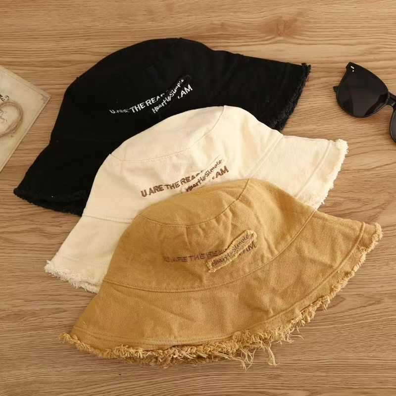 Fashion Japanese Outdoor Soild Color Sunshade Embroidery Cotton Fashion Korean Style Cap Female Bucket Hat_voghion.com