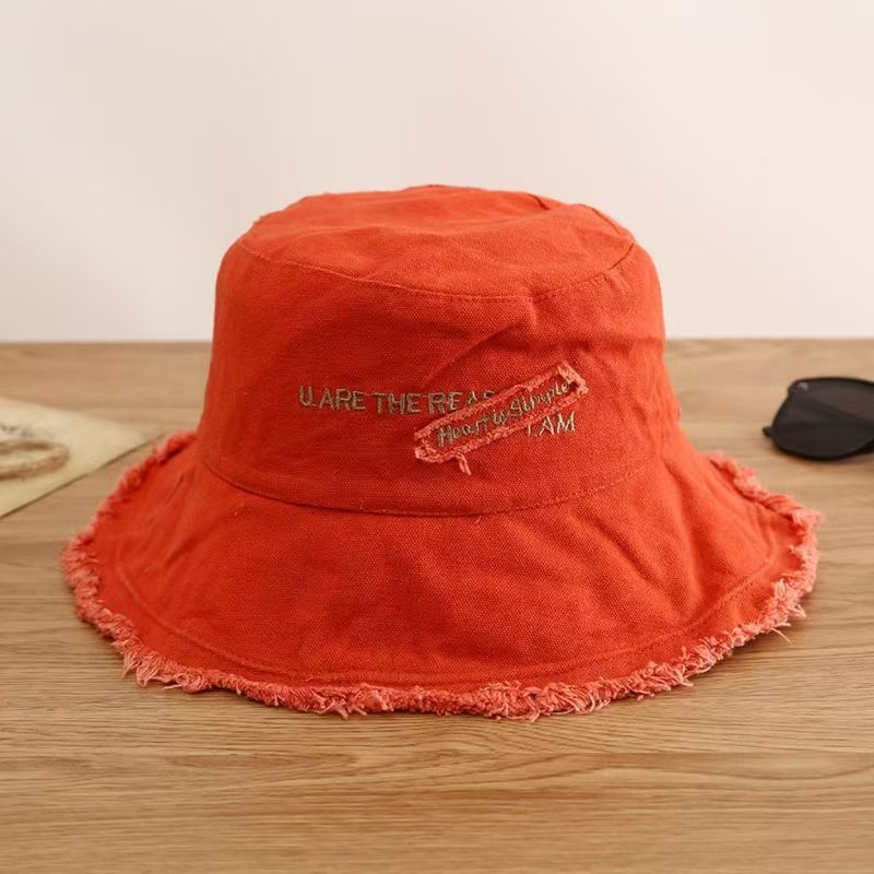 Fashion Japanese Outdoor Soild Color Sunshade Embroidery Cotton Fashion Korean Style Cap Female Bucket Hat_voghion.com