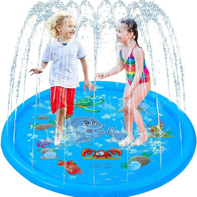 Delfin Sprëtzpad Riseg Outdoor Waasser Spillmatt Rutschfest Sprinklerpool mat lëschtege Sprëtzmuster Haltbar PVC Gaart Waasser Spillsaach fir Summer Ofkillungsspass_voghion.com