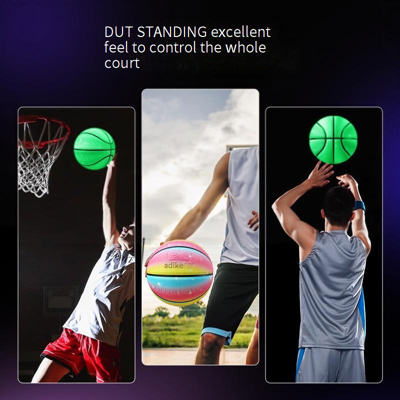 Im Dunkeln leuchtender Basketball, Größe 5 und 7 – Regenbogen-PU-Basketball für Kinder/Jugendliche, langlebiger Trainingsball für drinnen und draußen_voghion.com