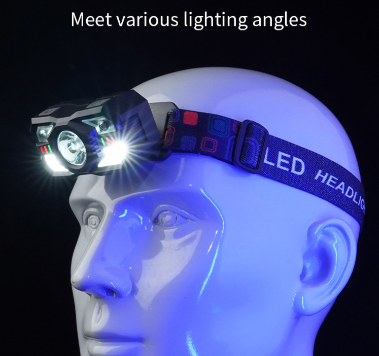 Strong Light Sensor Headlight Fluorescent Color USB Charging Outdoor Night Running LED Lighting Headlight_voghion.com