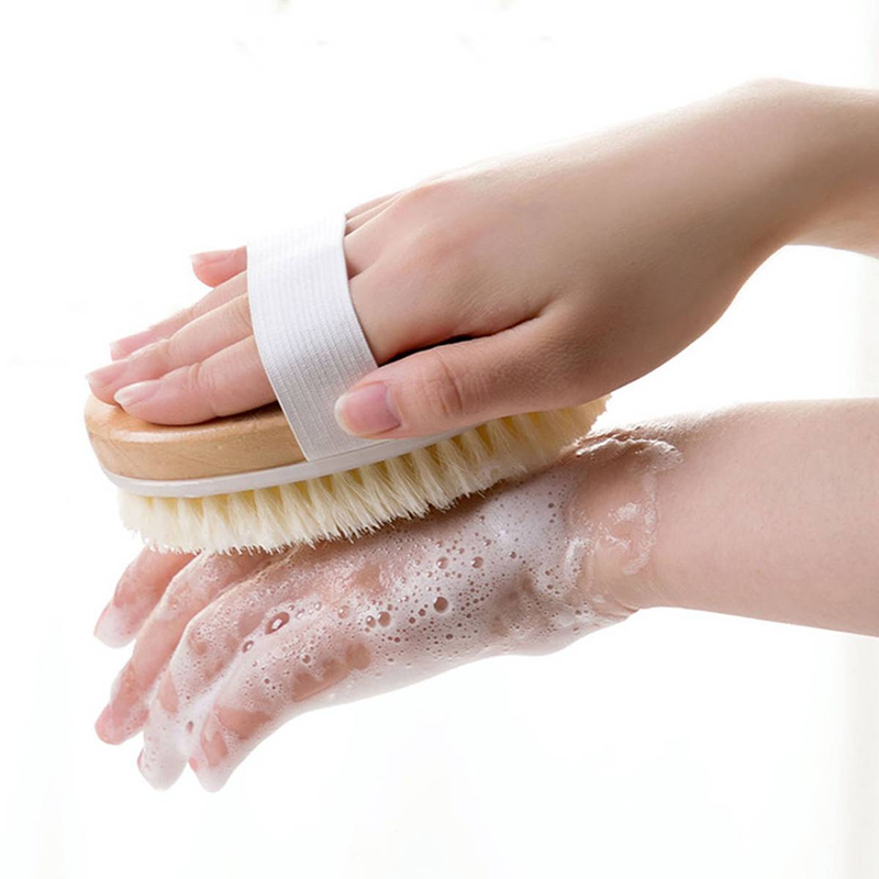 SPA-Körperbürste aus Holz, natürliche Wildschweinborsten, Bio-Körperbürste für trockene Haut, Bambus-Duschbürste für den nassen Rücken, Peeling-Badebürste_voghion.com