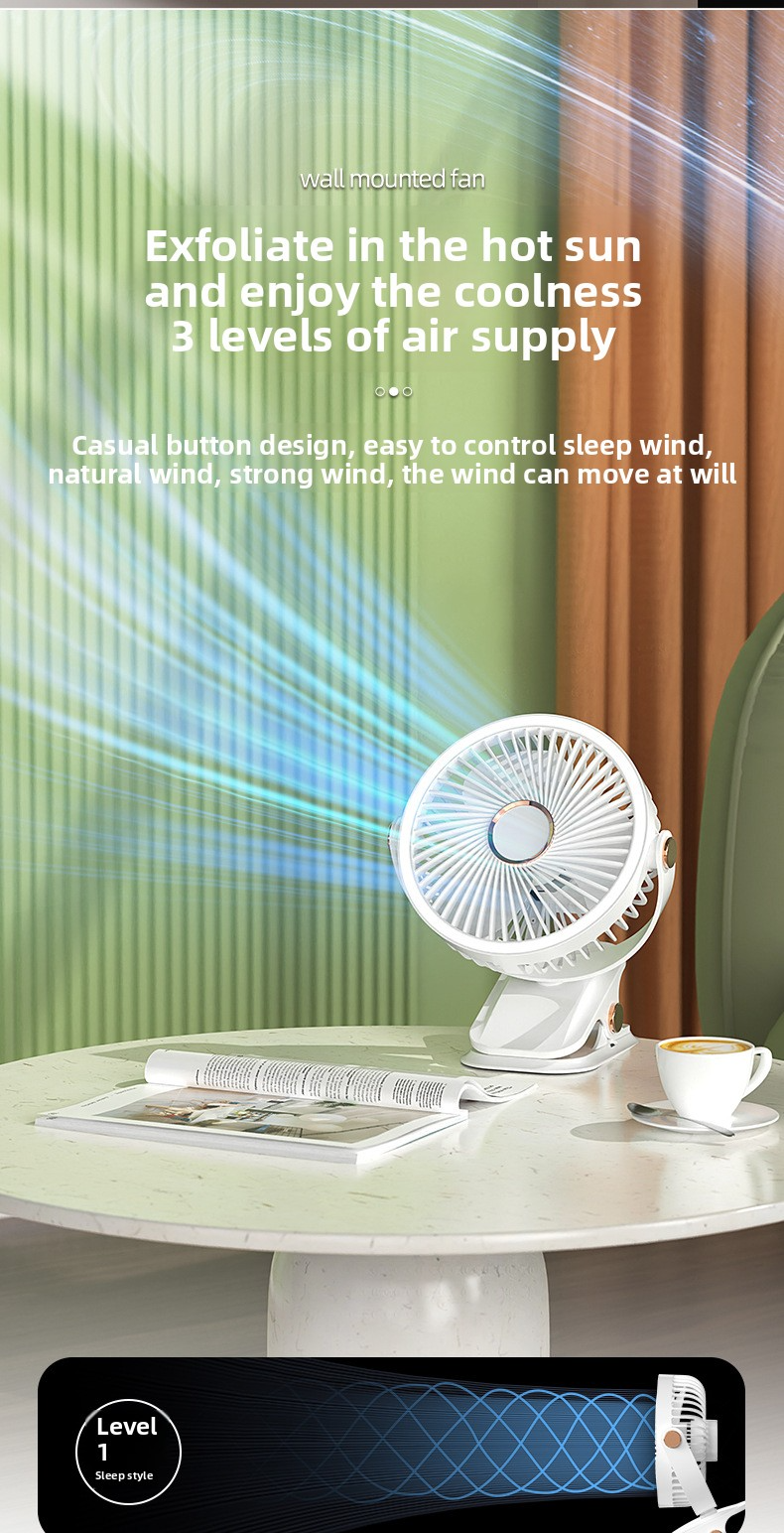 USB Clip Fan Rechargeable Portable Clip Fan Large Capacity Lithium Battery Student Dormitory Desk Lamp Small Fan_voghion.com