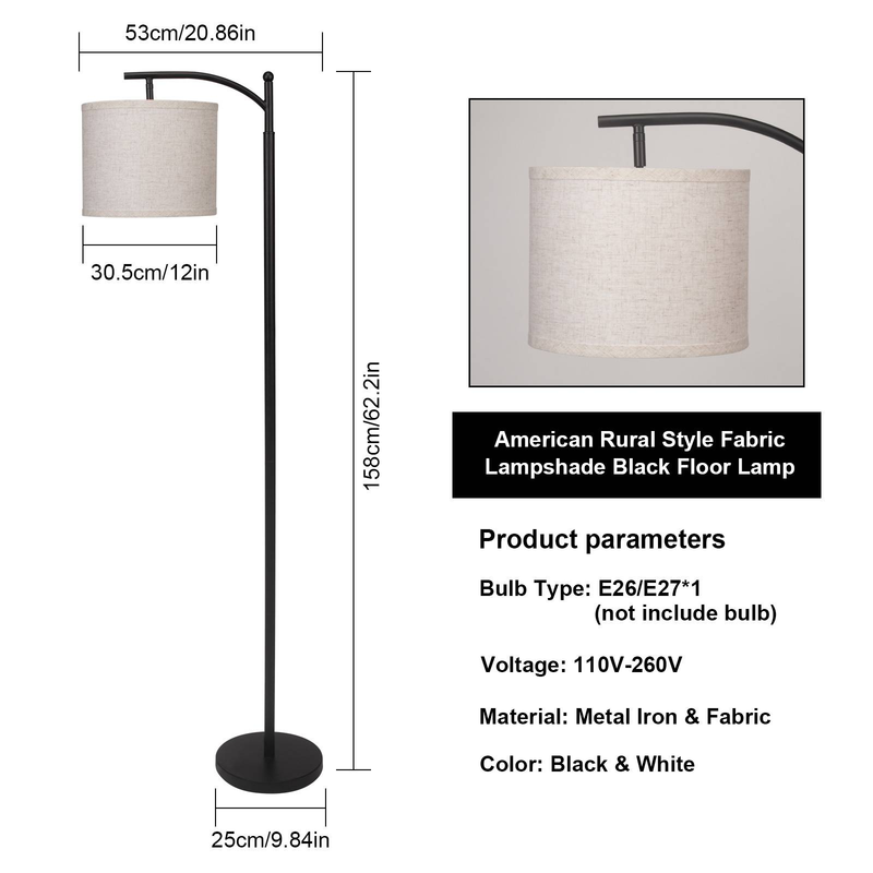 62'' Arc Floor Lamp,Standing Lamp For Living Room With Foot Switch Stand Light, Reading Lamp For Bedroom Dining Room,Adjust Beige Lampshade (Black)_voghion.com