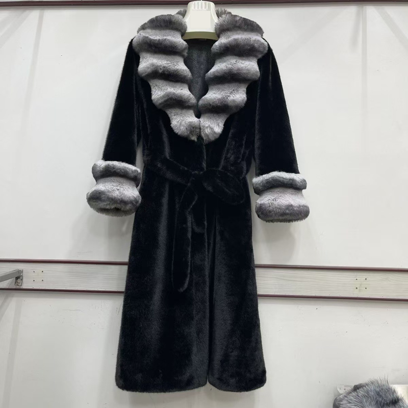 Luxury Faux Mink Fur Coat With Velvet Collar Women's Long Winter Jacket Elegant Plus Size Outerwear,Women's Clothing_voghion.com