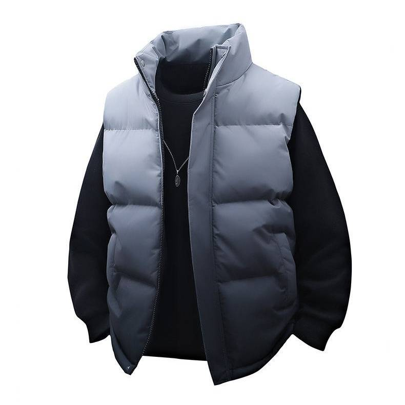 Gilet unisex in cotone sfumato con collo alto - Elegante capo da indossare a strati per il guardaroba autunnale e invernale (grigio/nero/rosa, taglie dalla M alla 5XL)_voghion.com