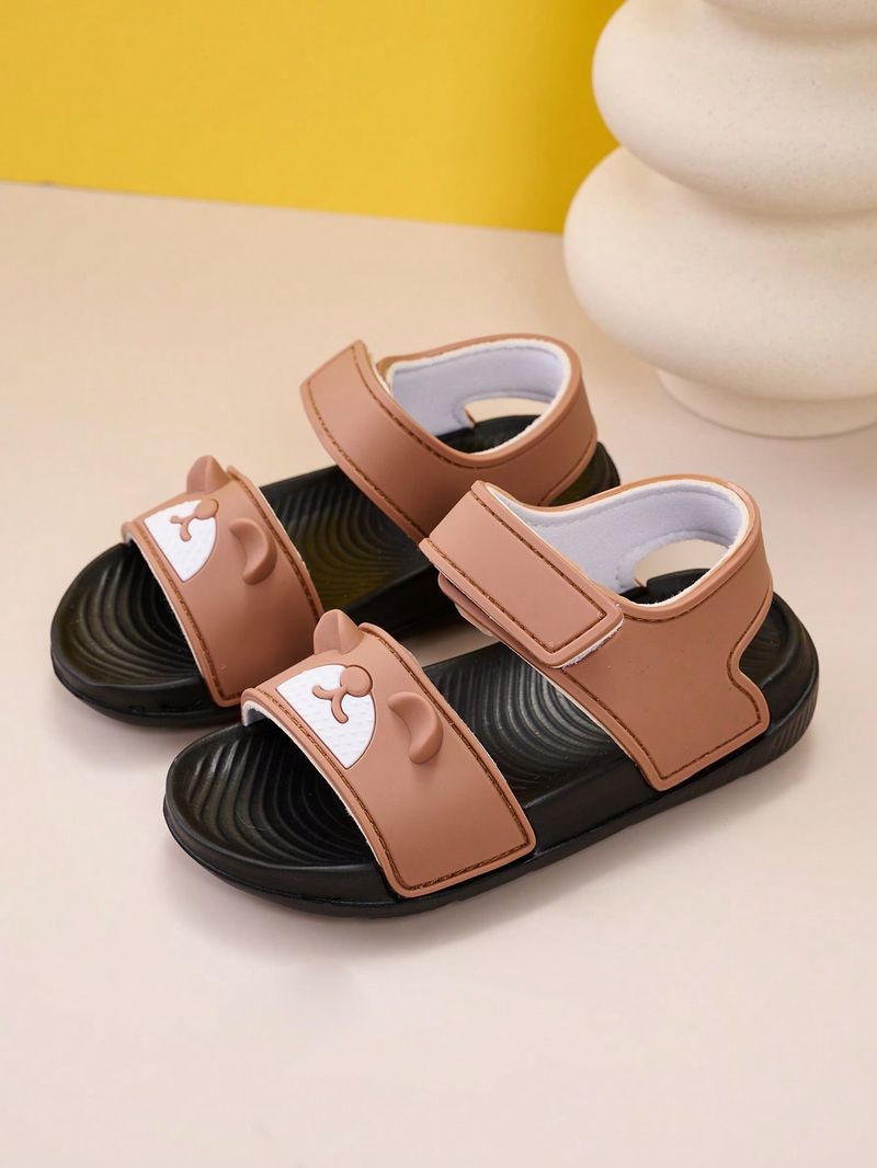 Summer Baby Comfortable, Fashionable, Casual, Lightweight, Trendy, Cute Brown Teddy Bear Flat Sandals_voghion.com