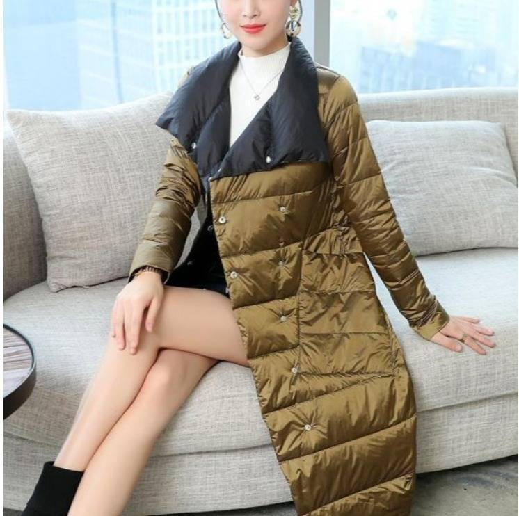 Piumino leggero da donna con design double-face, cappotto invernale al ginocchio - vestibilità slim, nero, bordeaux, bianco, azzurro, blu navy, argento_voghion.com