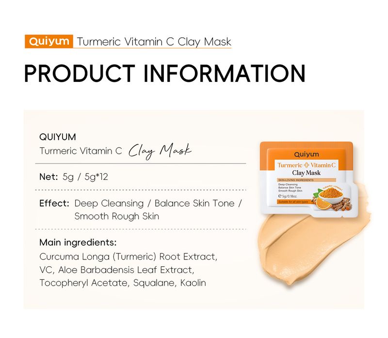 Quiyum Turmeric Vitamin C Cleansing Bag Mud Mask 5g*12pcs Moisturizing Mask Mud Wholesale One Piece_voghion.com