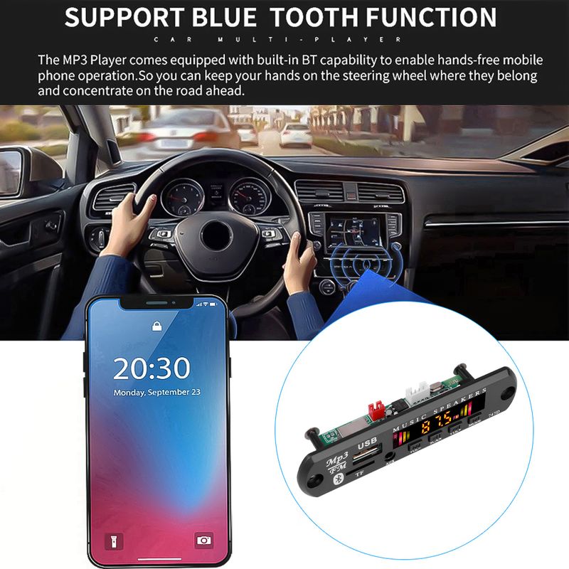 Kit Bluetooth 5.0 6V-24V Placa decodificadora MP3 sem fio WMA Módulo reprodutor de música automotivo Áudio sem perdas USB AUX TF Rádio_voghion.com