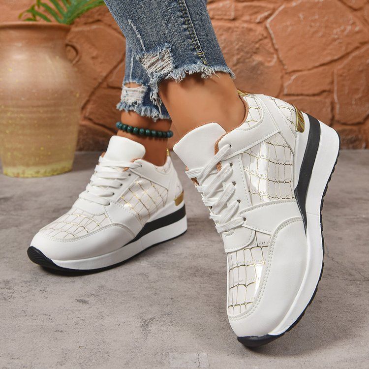New Spring Autumn Winter Women's Sports Casual Shoes Color Block Plaid Large Size 43 Sneakers_voghion.com
