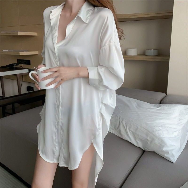 Boyfriend Style Shirt Segment Large Size Sexy Pamas Pure Sex Nightdress Loungewear Suit-shorts-M_voghion.com