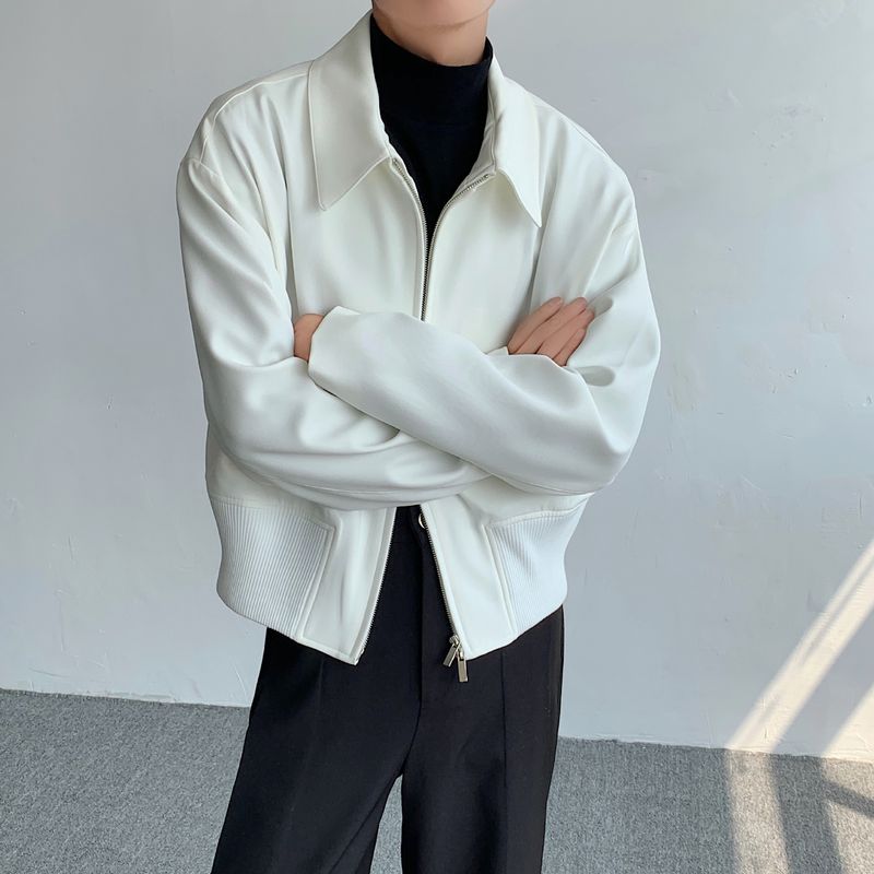 Herren Cleanfit Weiße Jacke Slim Fit Leichter Baseballmantel mit Reißverschluss Lässige Oberbekleidung für Frühling und Herbst_voghion.com