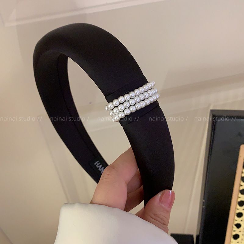 Zhao Lusi Same Little Pearl Headband~Satin High-end Feel 2025 New Headband French Style For Women_voghion.com