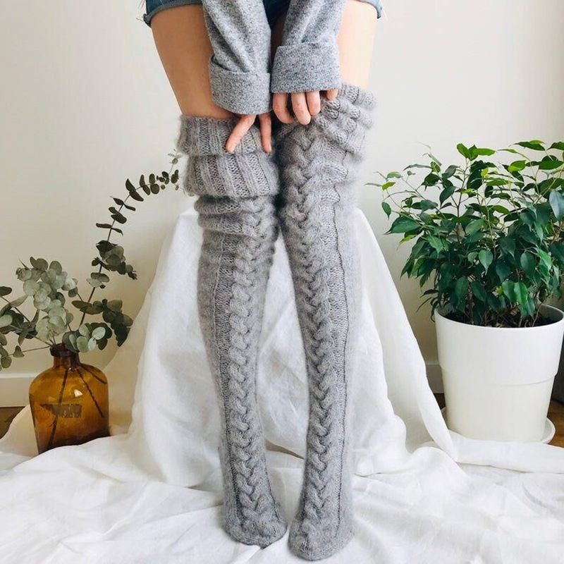 Mohair Over-the-Knee Slouch Long Tube Extended Knitted Wool Socks For Women_voghion.com