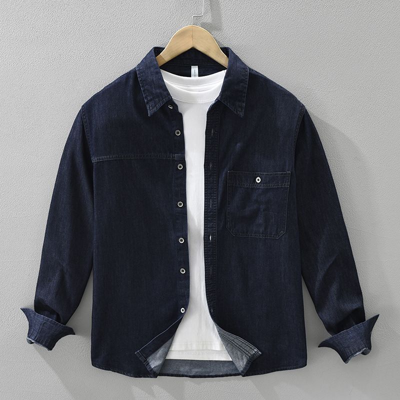 Denim-Retro-Langarmhemd für Herren, modisch und vielseitig, künstlerisches und lässiges lockeres Oberteil_voghion.com