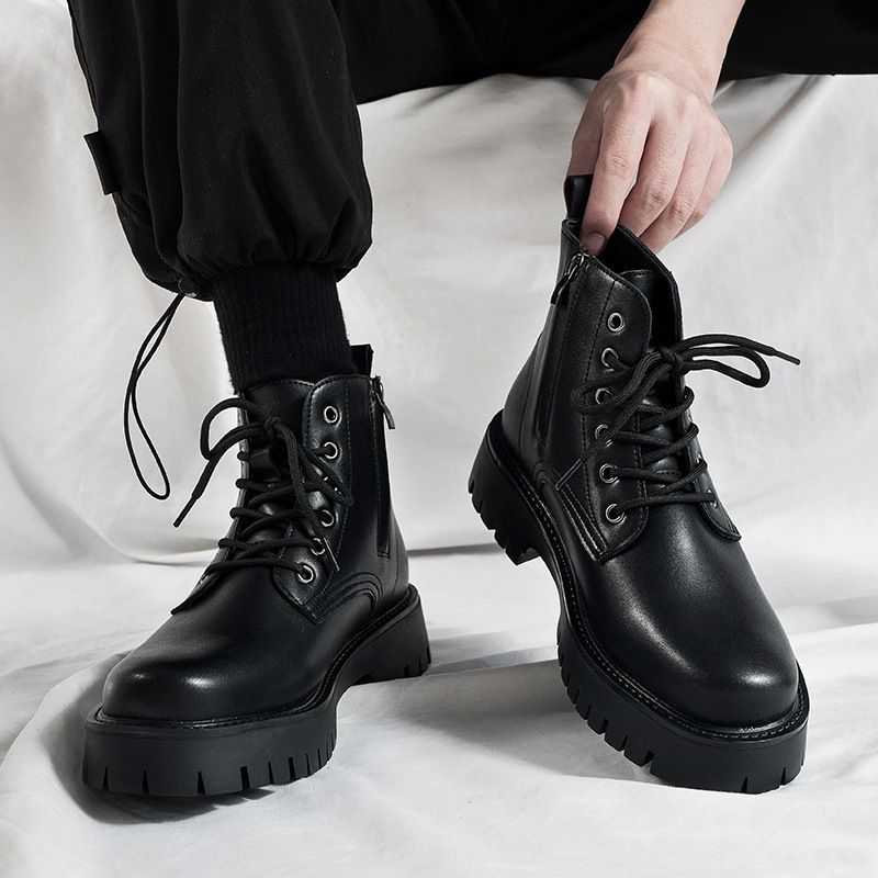 Unbeatable Quality Chef Men's Anti Slip And Waterproof Kitchen High Top Boots Black Casual Leather Spring Sports Martin Trendy Shoes_voghion.com