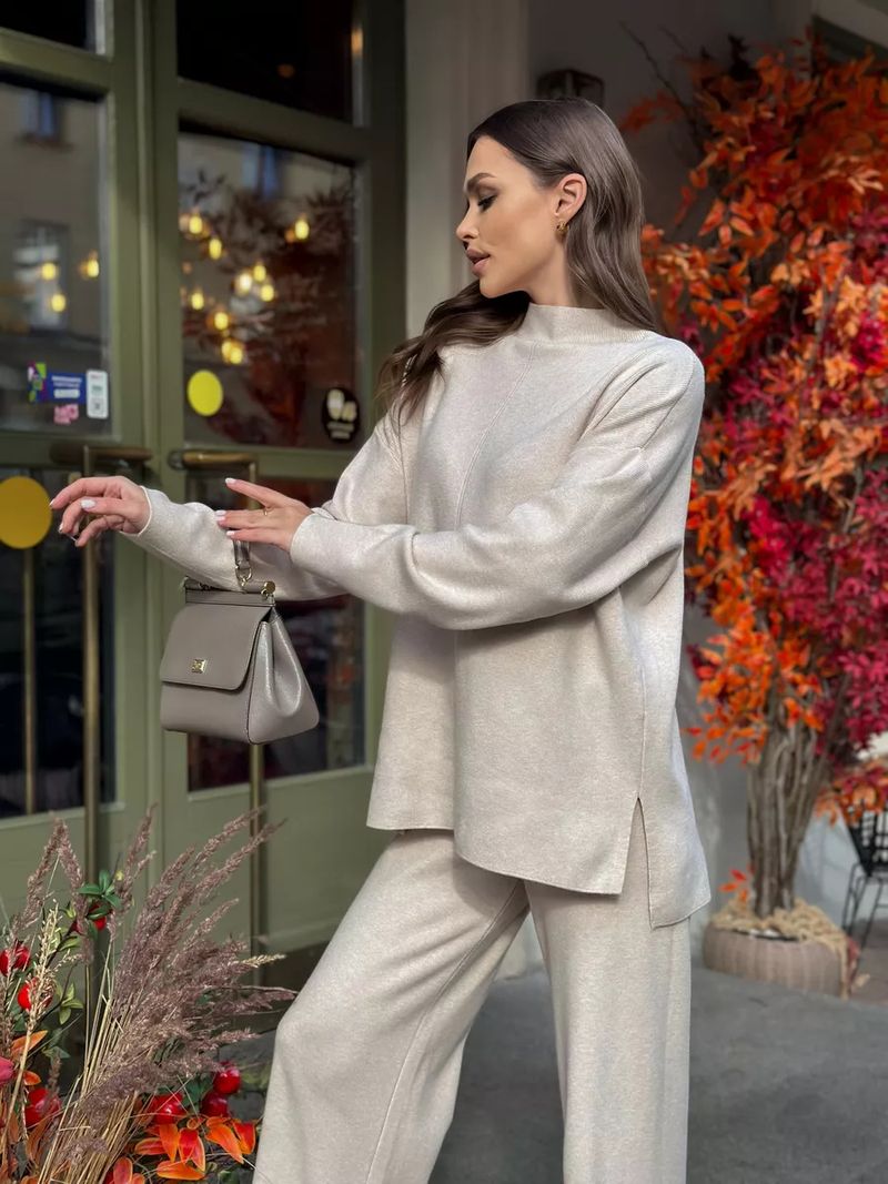 Maglione lungo e largo casual con maniche russe per autunno e inverno, per donna, con spacco_voghion.com