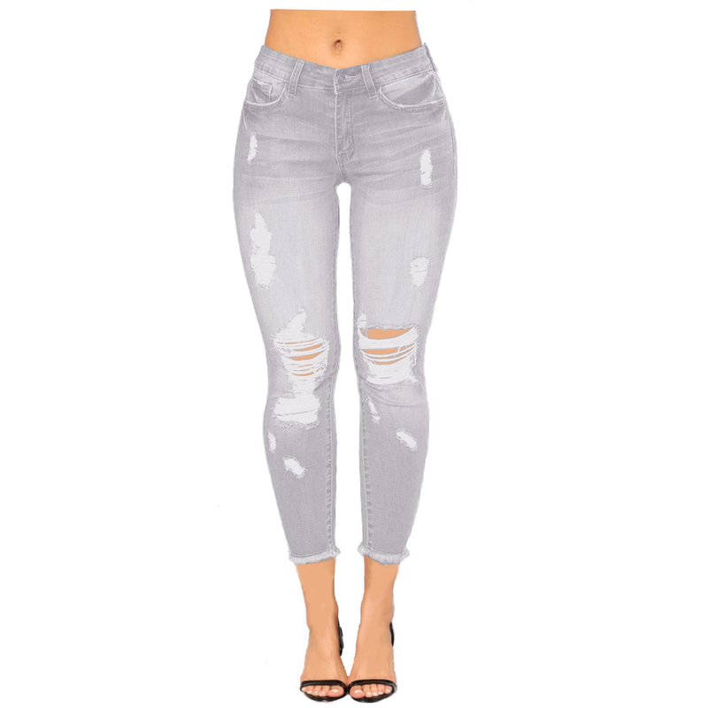 Dameklær Ny stil Ripped Denim Tight Women’s Wide Leg Style Nine Point Pants_voghion.com