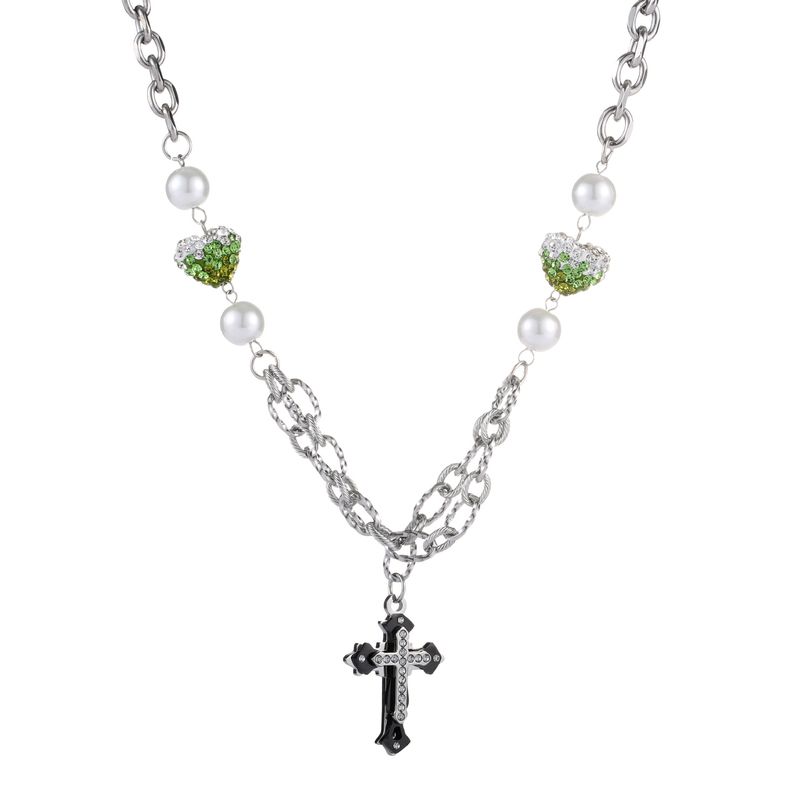 Dräifaarweg Gradient Volldiamant Léift Faarfpassend Kräizanhänger Hip Hop National Trend Neutral Halskette Kann vu Männer a Frae gedroe ginn_voghion.com