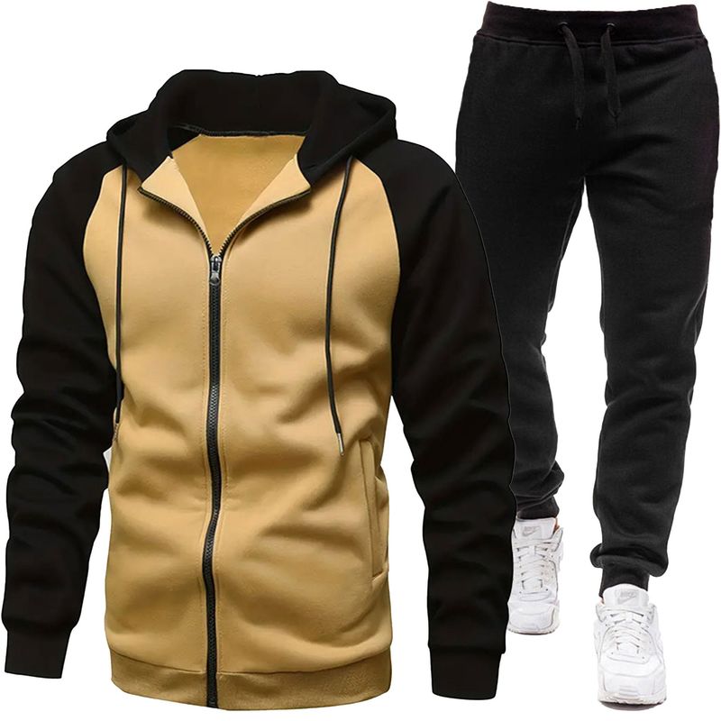 New men's coat autumn and winter color combination fashion with shoulder sleeves casual hoodie suit blazer_voghion.com