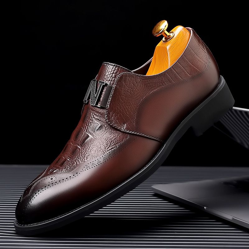 Regal Footwear Live Broadcast Autumn Business Formal British Brogue Casual European Style Leather Shoes Crocodile Pattern Pointed Toe_voghion.com