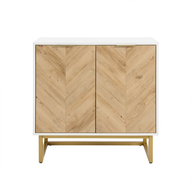 White And Gold Storage Cabinet With 2 Doors, Modern Buffet Sideboard Cabinet With Storage,Accent Cabinet For Living Room, Dining Room, Entryway_voghion.com
