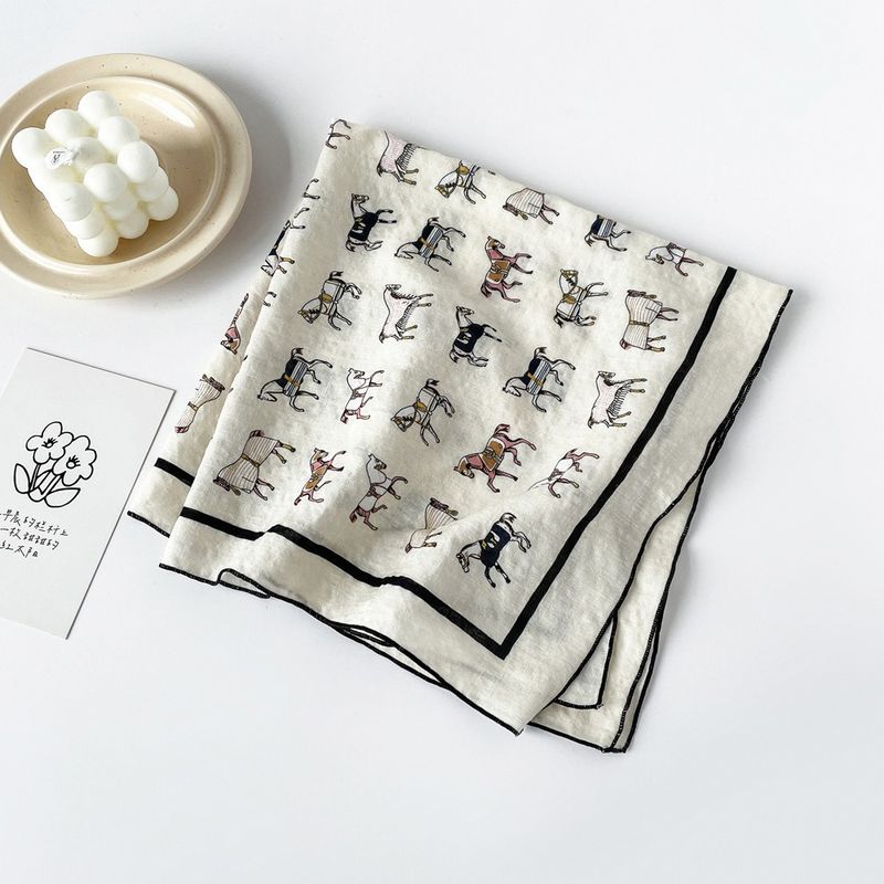 Pañuelos cuadrados pequeños de algodón para mujer, nuevos estilos de verano, pañuelos para la cabeza versátiles de moda, algodón con estampado digital y_voghion.com