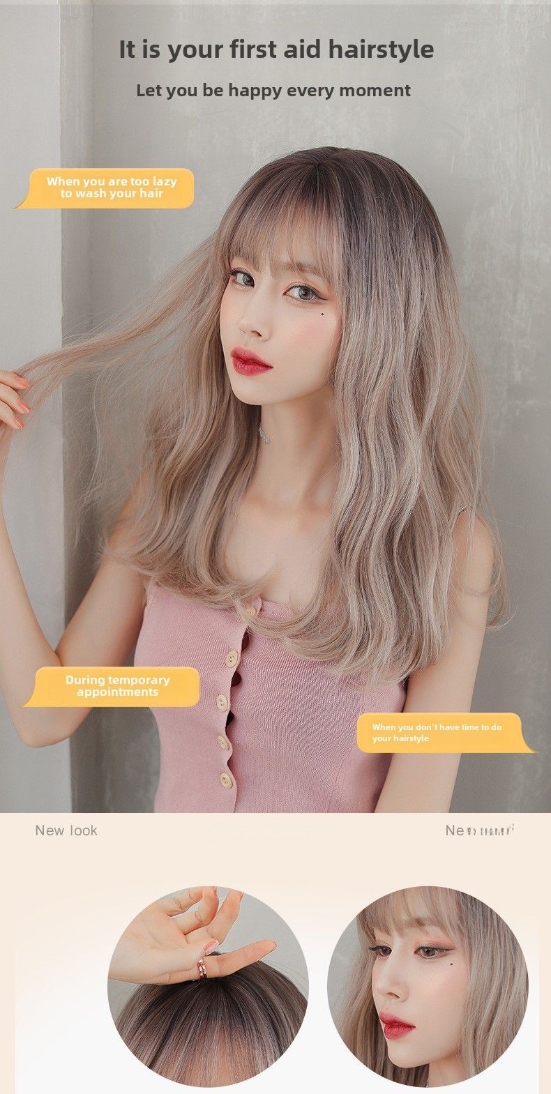 Parrucca da donna con capelli medi e lunghi, frangia, colore lino, micro ricci, capelli lunghi e ricci, soffici, naturali, copricapo completo, fabbrica all'ingrosso_voghion.com