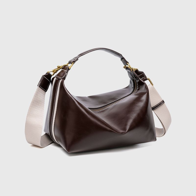Borsa a tracolla casual con tracolla e decorazione a strisce laterali, nuova borsa a tracolla in pelle cerata e olio ZA 2025_voghion.com