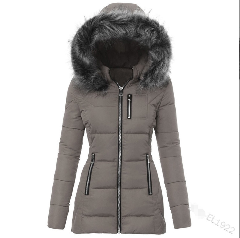 Modische Slim-Fit-Baumwolljacke mit Pelzkragen und Reißverschluss für Damen_voghion.com