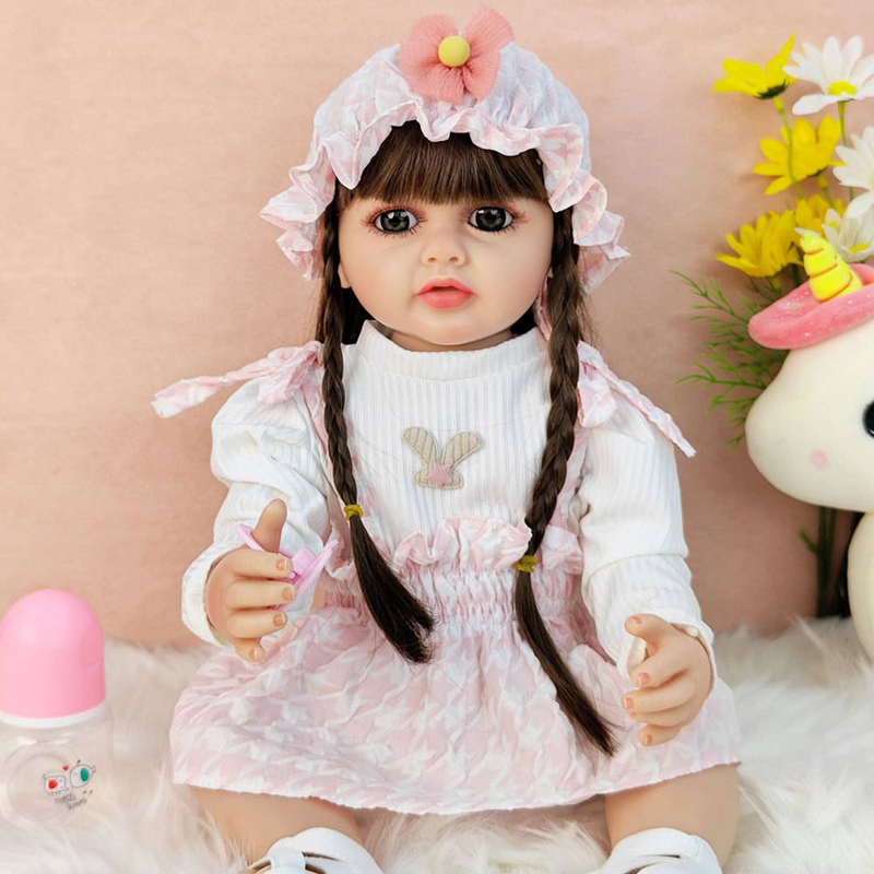 55 cm-es Reborn Doll Baby Puha Gumi Rózsaszín Princess Ajándék Cserélhető Öltöztetős Fürdhető lány Játékbaba_voghion.com