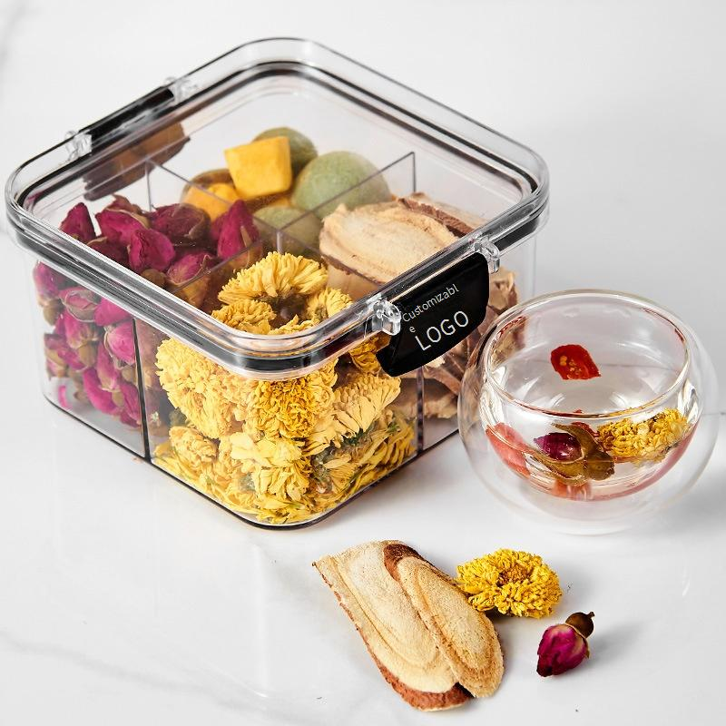 Aufbewahrungsfach für die Küche, versiegeltes Glas, Aufbewahrungsbox für Tee, Getreideglas in Lebensmittelqualität, Vorratsglas für Trockenwaren, quadratisch, transparent, mit Deckel_voghion.com