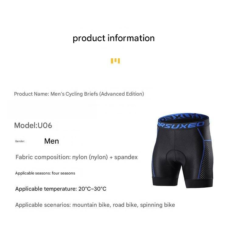 Pantaloni da ciclismo NOKO-ARSUXEO, da uomo, per attività all'aperto, traspiranti, ad asciugatura rapida, in rete, con cuciture ad alta elasticità, con imbottitura in spugna, biancheria intima da ciclismo U06_voghion.com