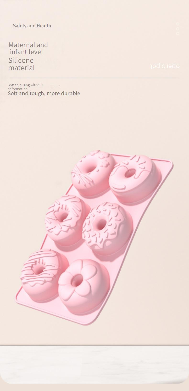 6-Cavity Silicone Donut Mold - Heat-Resistant Baking Tray For Cake Cookies & Chocolate Food-Grade DIY Dessert Tool_voghion.com