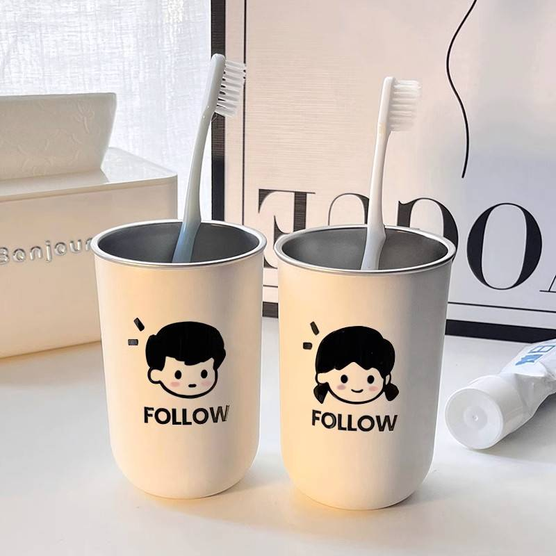 Male And Female Couple's Mouthwash Cup With High Aesthetic Value, Simple Cartoon Toothbrush Cup, Anti Drop Dental Jar, Dental Cup, Toothbrush Cup_voghion.com