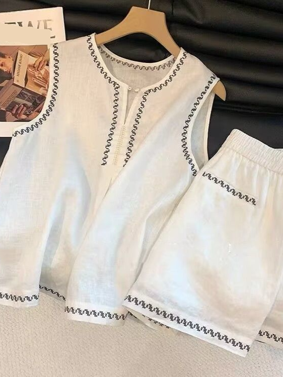 Women's Clothing Cotton Suit For Women Summer Simple Temperament Versatile Casual Vest Shorts Two Piece Suit_voghion.com