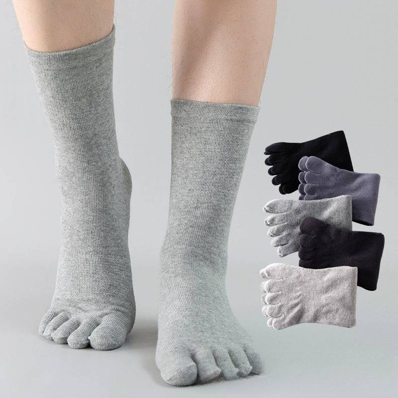 Men's Toe Socks – Breathable Cotton Split-Toe Crew For Workout & Daily Wear (5 Colors, Mid/Long Cuff, Double-Stitched)_voghion.com