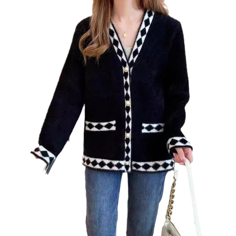 Chic Knit Cardigan For Women - Soft Faux Mink Oversized Open Front Sweater, Elegant V-neck Long Sleeve Coat With Pockets_voghion.com